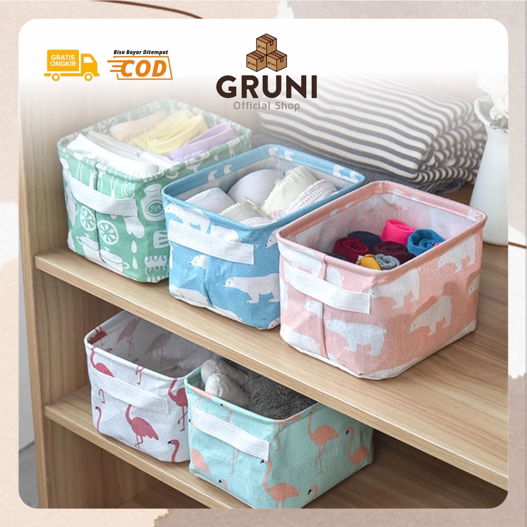 GRUNI HL0058 Keranjang Lipat Mini Canvas Multifungsi