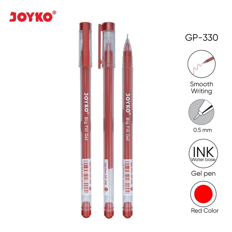 

12 Pcs!!! PENA GEL JOYKO BIG FILL GP-330 MERAH
