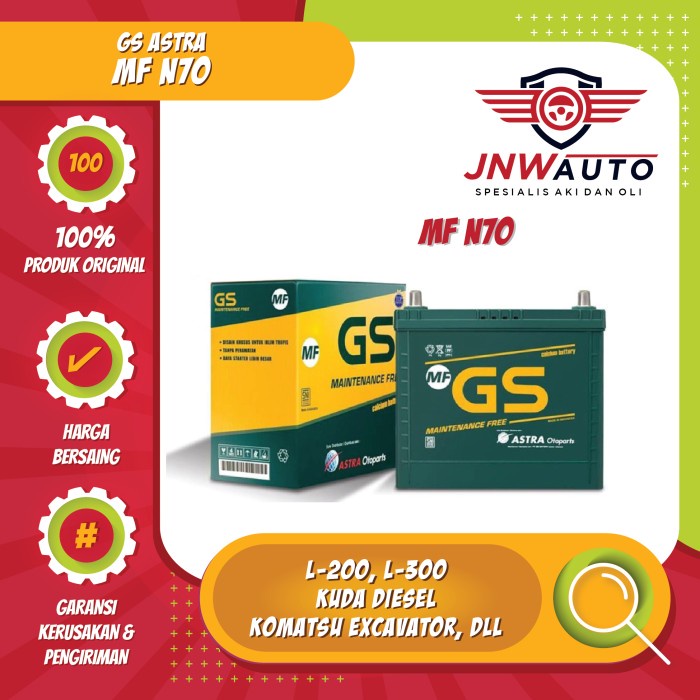 AKI GS ASTRA MF N70 untuk L-200, L-300, EXCAVATOR DLL
