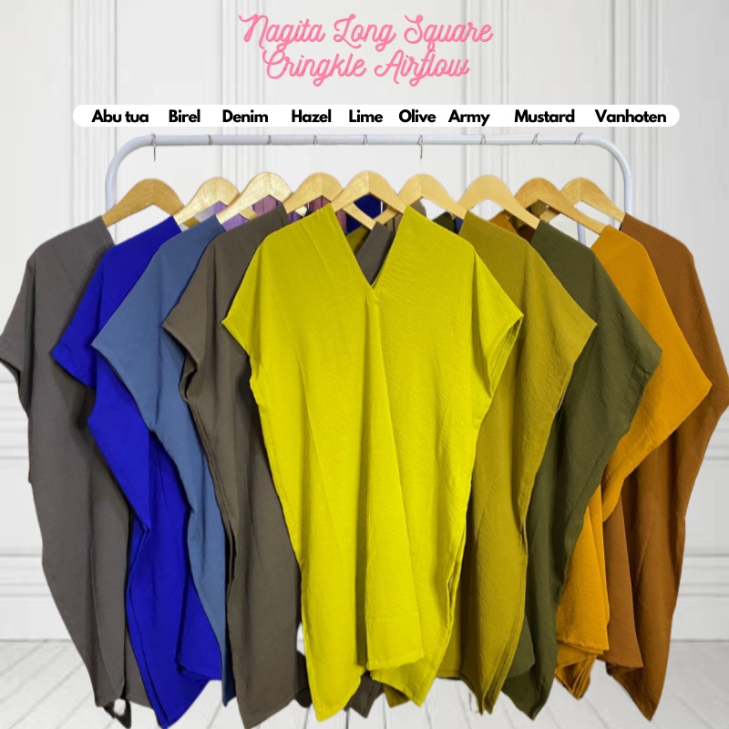 NAGITA LONG SQUARE TOP ATASAN BLOUSE WANITA AIRFLOW CRINKLE