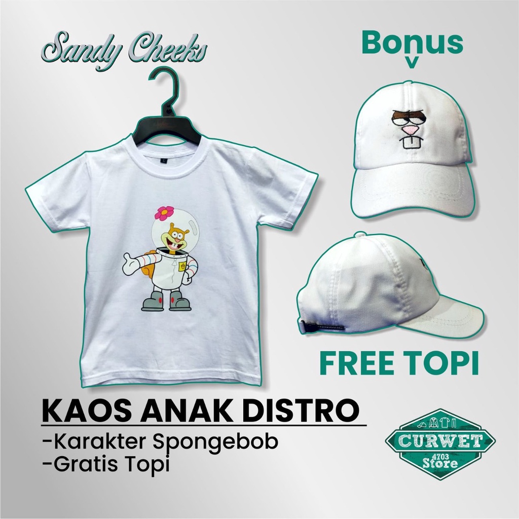 KAOS ANAK DISTRO KARAKTER SPONGEBOB GRATIS TOPI