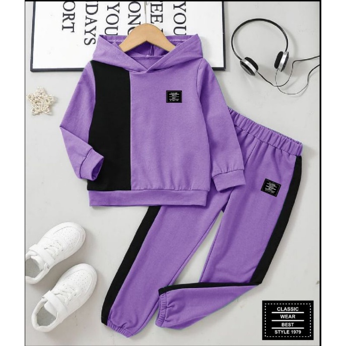 Stelan Wanita Model Hoodie Terbaru Lengan Panjang Matt Babyterry /Set Hitami Size M-L-XL-XXL Training Set Olah Raga
