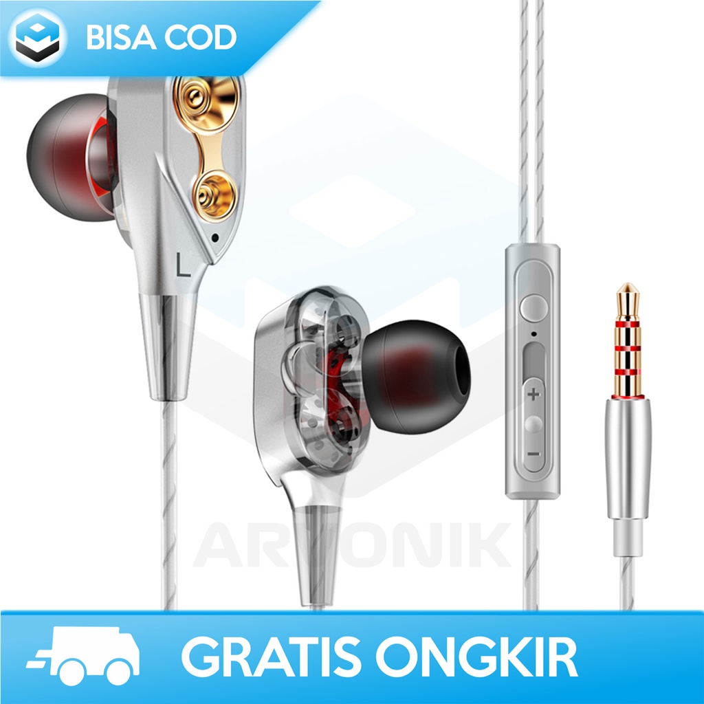 HEADSET SUPER BASS STEREO CK8 EARPHONE DUAL DRIVER HIFI SOUND WITH MIC