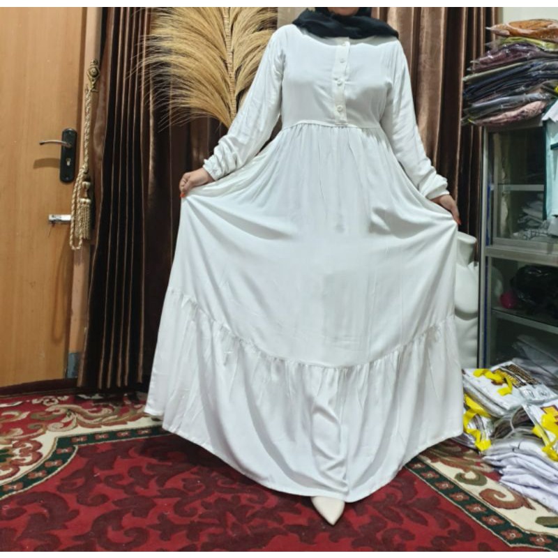 PROMO Gamis Susun Broken White Putih Hitam Rayon