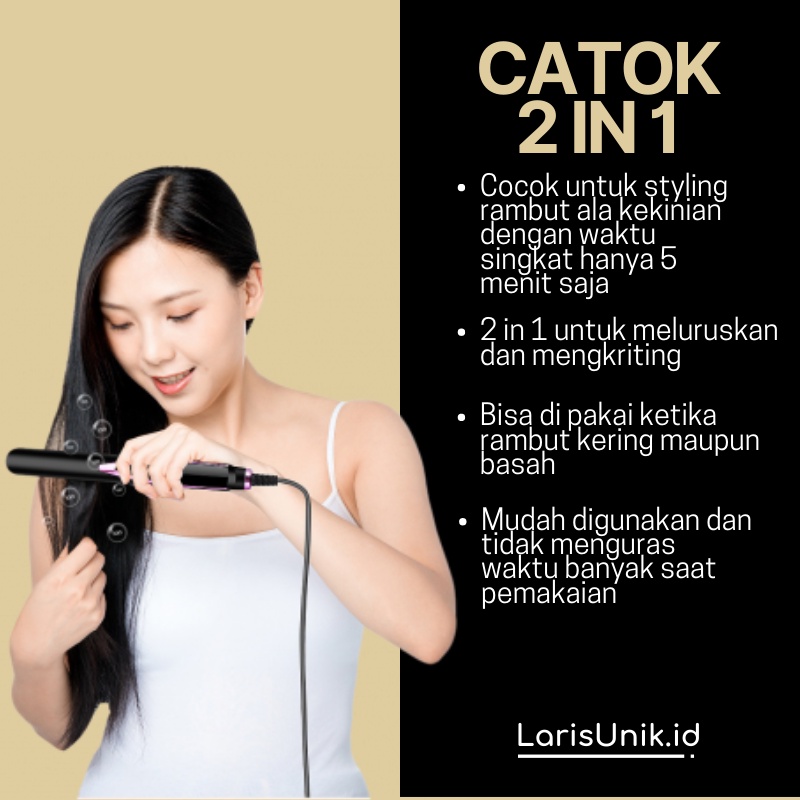 Alat Catokan Pelurus Dan Curly Rambut Salon Catok Catokkan Carokan Cantok Centokan Setrika Styling Curly Kerli Keriting Kriting Pengeriting Pengriting Pengkriting Rambut Permanen Keramik Ion Bagus Otomatis Mini Terbaru Ori Hitam