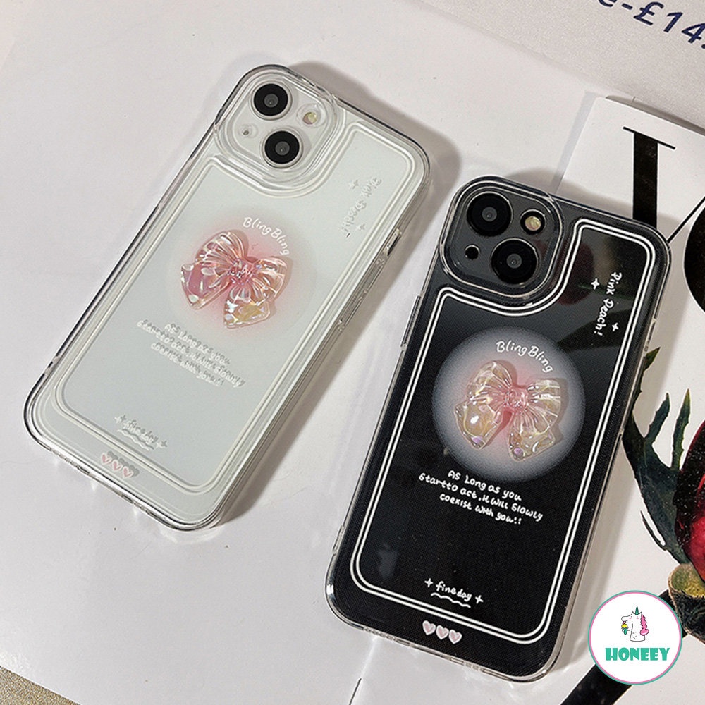 Soft Case TPU Motif Pita Pink 3D Untuk IPhone 14 13 12 11 Pro Max X XR 8 7 Plus