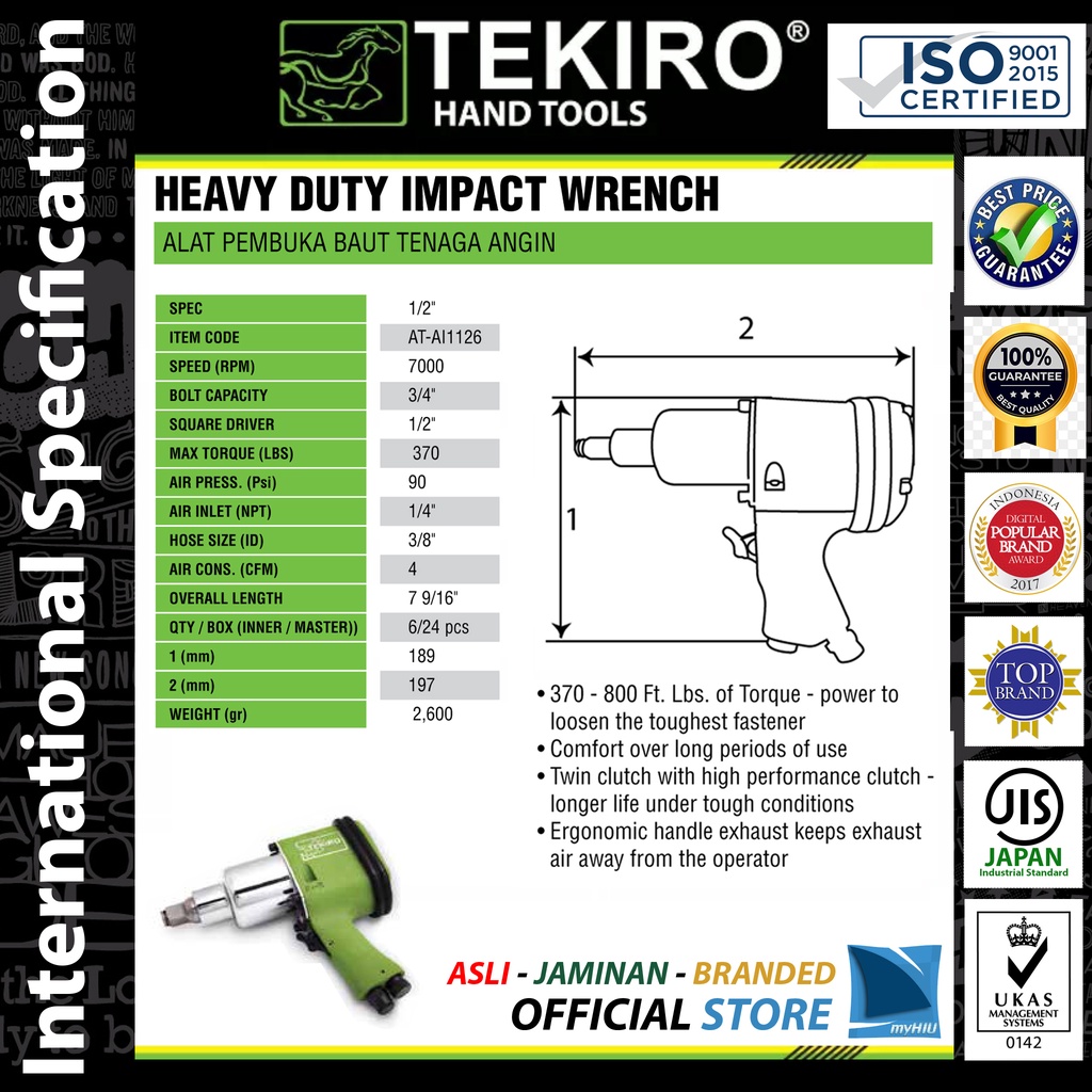 Kunci Sock Angin 1/2&quot; inch DR. / Air Impact Socket / Compressor Power TEKIRO