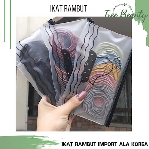 Ikat Karet Rambut Free pouch Motif Polos Gaya Korea / Ikat Rambut Elastis