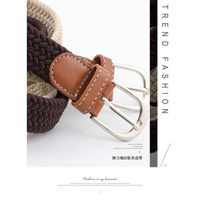 Sabuk Ikat Pinggang Gesper Elastis Rajut Canvas Pria Wanita Dewasa