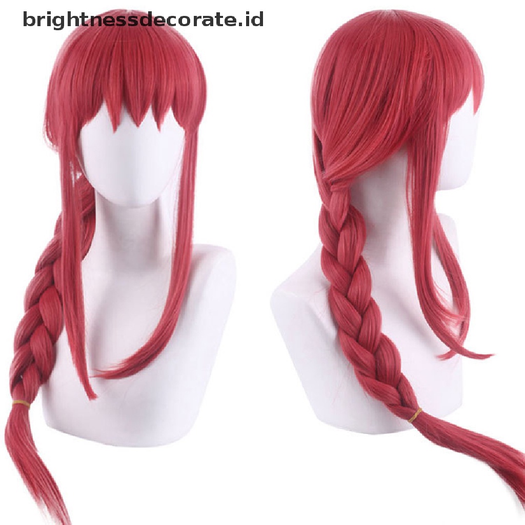 [Birth] Wanita Makima Anime Rantai Man Cosplay Panjang Braided Lurus Rambut Sintetis Halloween Merah Bermain Peran Pesta Wig Aksesoris [ID]