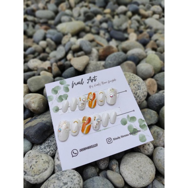 promo kuku palsu/nail art wedding murah +lem kuku palsu putih gold