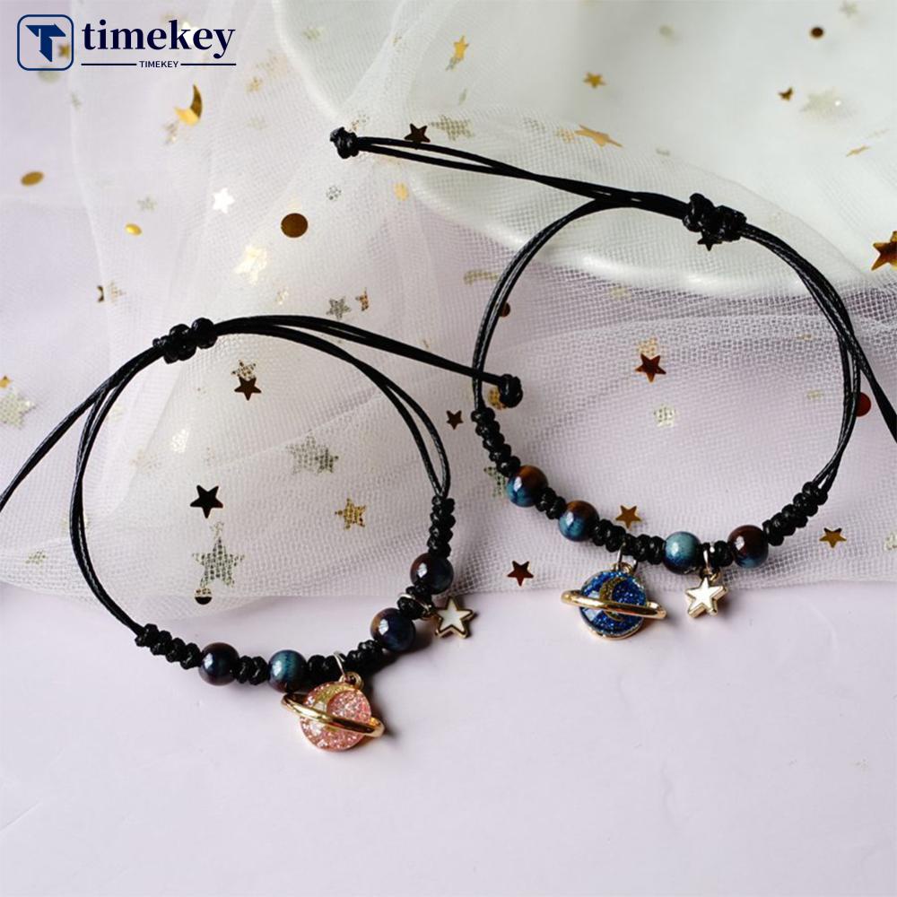 Timekey Fashion Kreatif Pasangan Gelang Adjustable Cosmic Bintang Manik-Manik Braided Bracelet Perhiasan Hadiah Untuk Wanita Pria N2W3