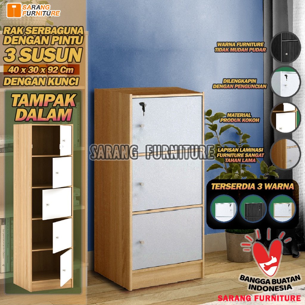 LEMARI RAK BUKU SERBAGUNA SUSUN 3 SUSUN 4 SUSUN 5 SUSUN KAYU DENGAN KUNCI TERBARU MURAH RSG PINTU