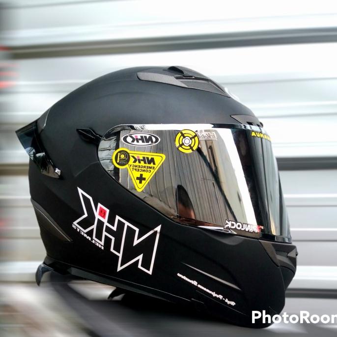 HELM NHK FULLFACE RX 9 BLACK DOP PAKET GANTENG FLAT VISOR WITH SPOILER