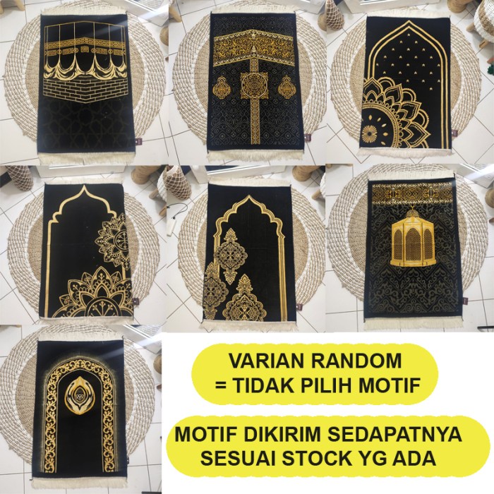 Sajadah Sajadah Turki Black Hitam Flower Kiswah Hajar Aswad souvenir tahlilan - Random/Grosir(S1N7) 