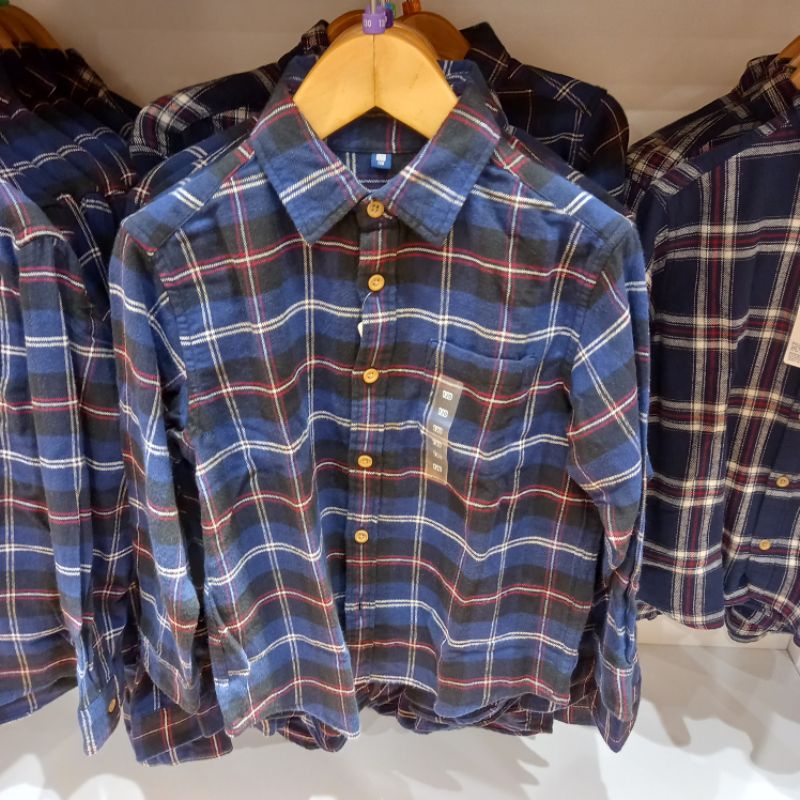 UNIQLO ORI 100% READY Kemeja Hem Flanel Kain Linen Polos Hitam Gray Beige Brown Kotak Coklat SALE