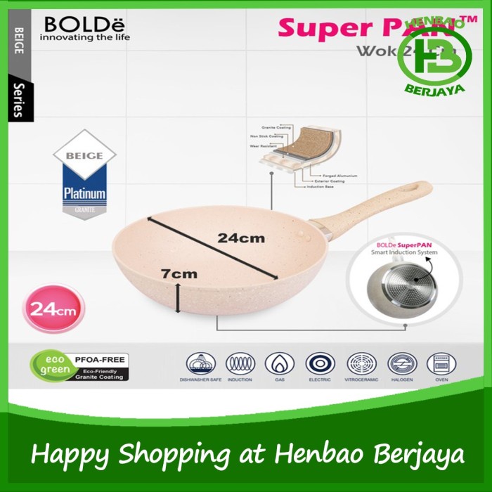 BOLDE SUPER PAN WOK 24CM PANCI WAJAN GRANITE CERAMIC BEIGE SUPERPAN