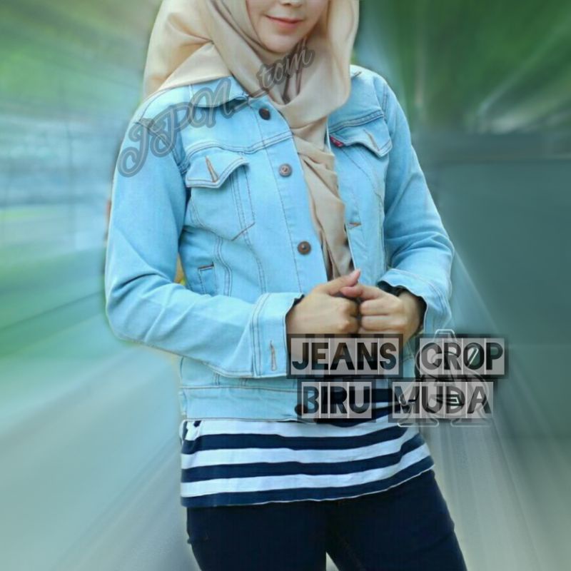 Jaket Jeans Biru Muda Crop M L XL Denim Polos Wanita Cewek Slimfit Bioblitz Cropt Hitam Garmen Promo Termurah Bahan Tebal Best Seller Lokal Bandung