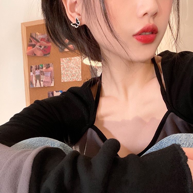 YEEZII Anting Tusuk Kupu-Kupu Untuk Wanita Silver Earring Perhiasan Aksesoris Sederhana