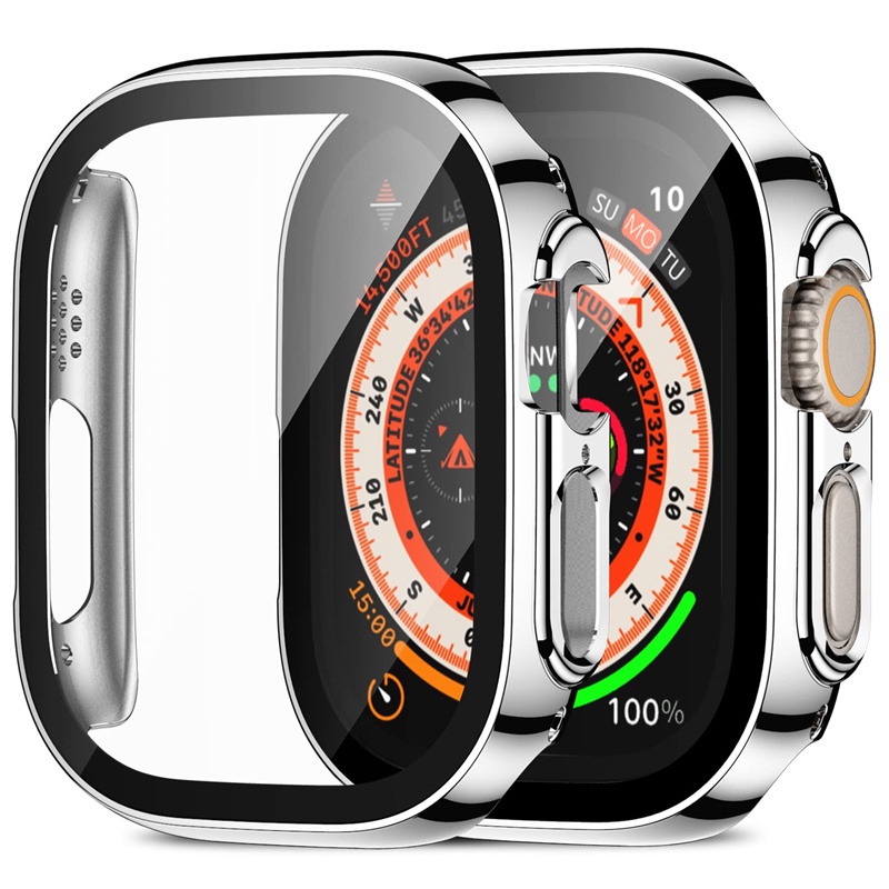 2023kaca+case Untuk Apple Watch Ultra 49mm 45mm 41mm 40mm 44mm 42mm 38mm band smartwatch PC Bumper+Pelindung Layar Tempered Cover Untuk iwatch series Ultra Aksesoris