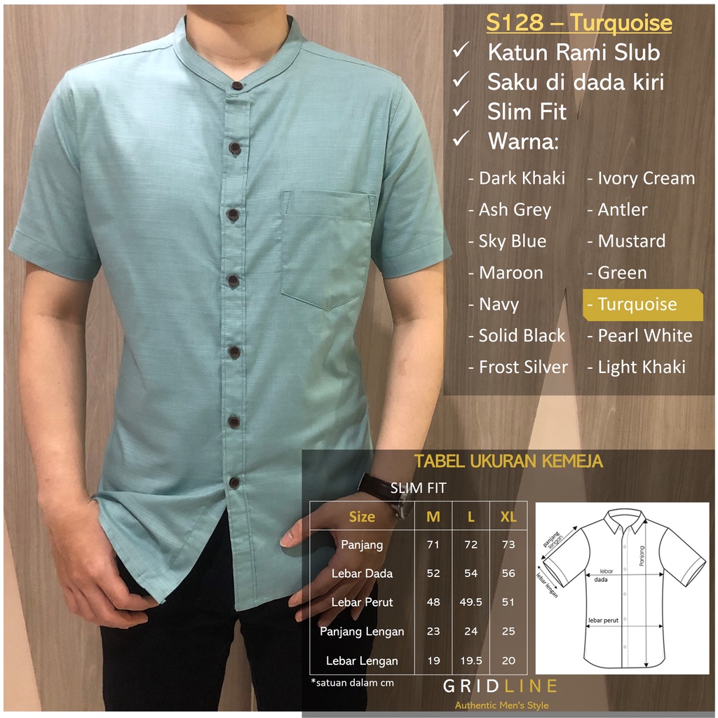 [GRIDLINE - S128 Colorful Premium Koko Series] Kemeja Koko Pria Slimfit Polos Katun Rami High Quality Adem Tebal Premium Berkualitas Kerah Sanghai M-XXL