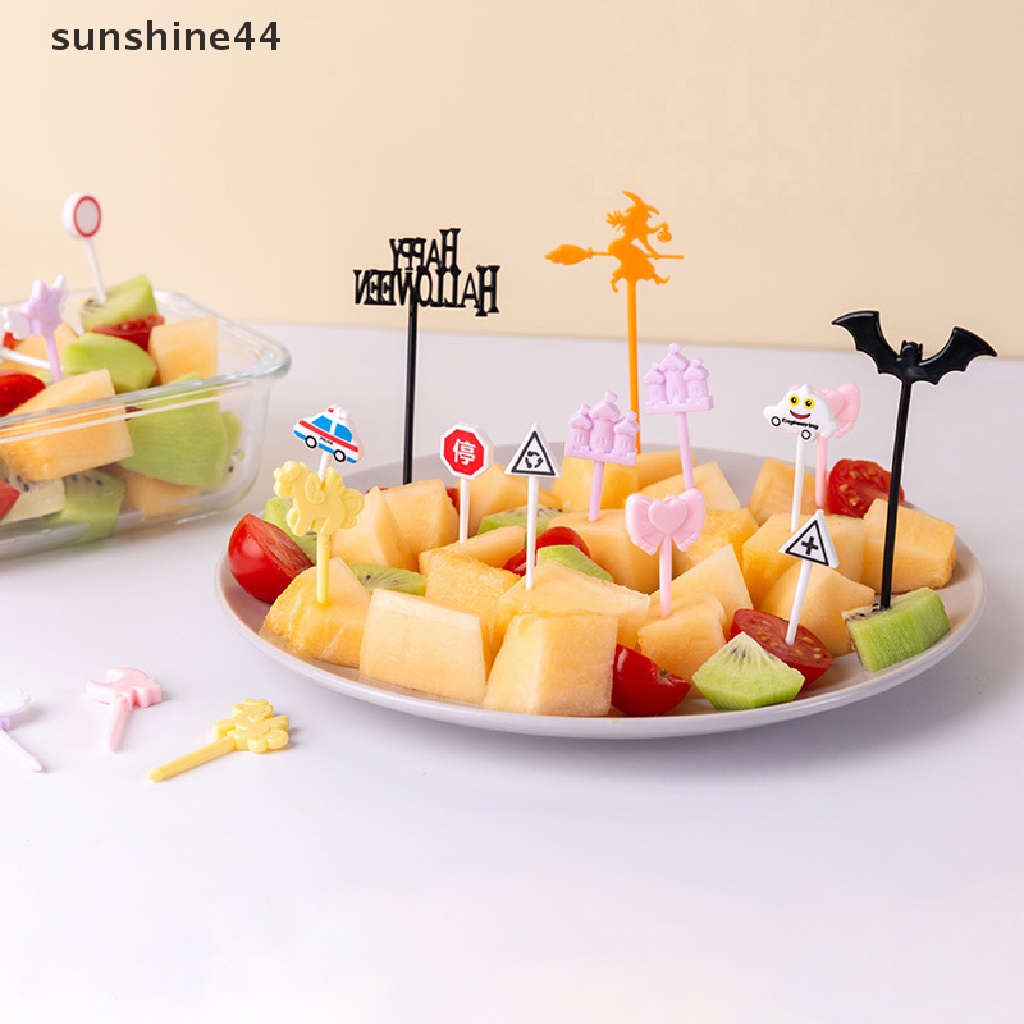 Sunshine6 /8 /10pcs Garpu Buah Kastil Mobil Kartun Dessert Bento Dekorasi Pesta.