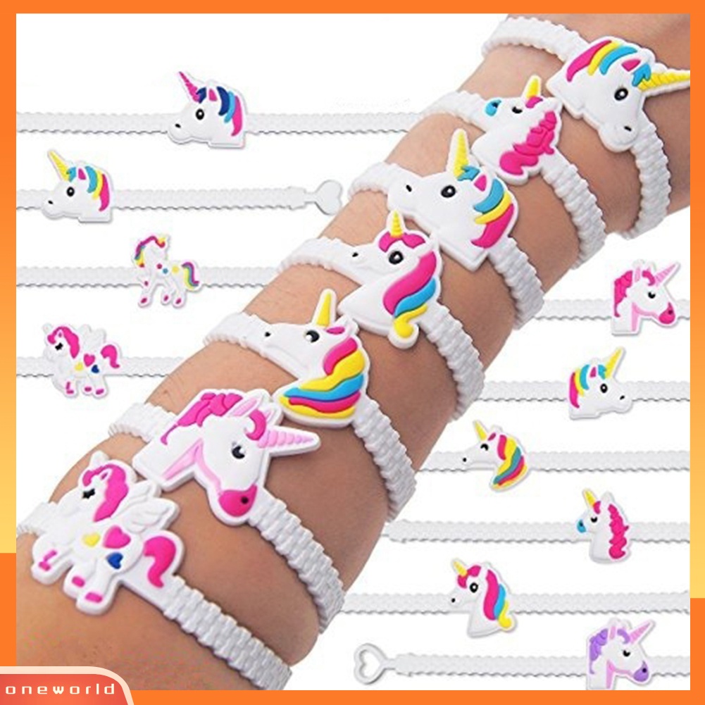 {oneworld} 5pcs Kartun Unicorn PVC Gelang Hadiah Anak-Anak Lucu Gelang Yang Dapat Disesuaikan