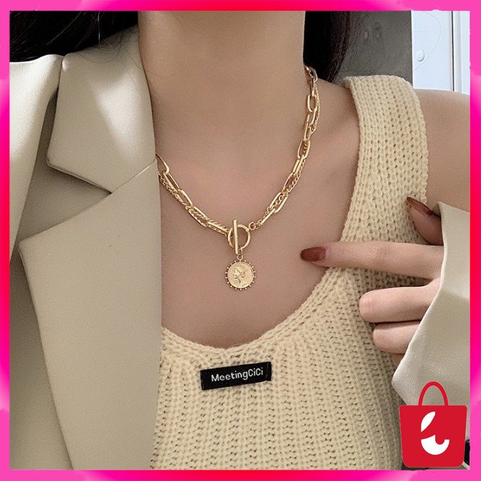 【Terbaru】Kalung Wanita Double Layers Rantai Jewel Perhiasan Wanita Aksesoris Fashion