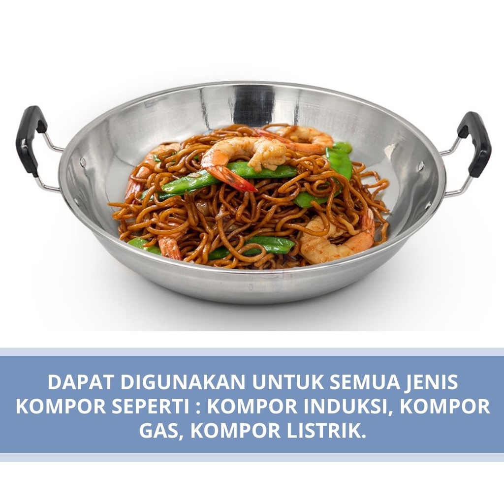 Wajan Penggorengan / Wok Pan / Kuali Penggorengan Stainless Steel 30Cm