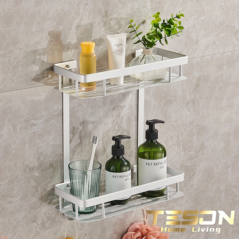 Rak dinding Segiempat Kamar mandi 2 Susun Aluminium