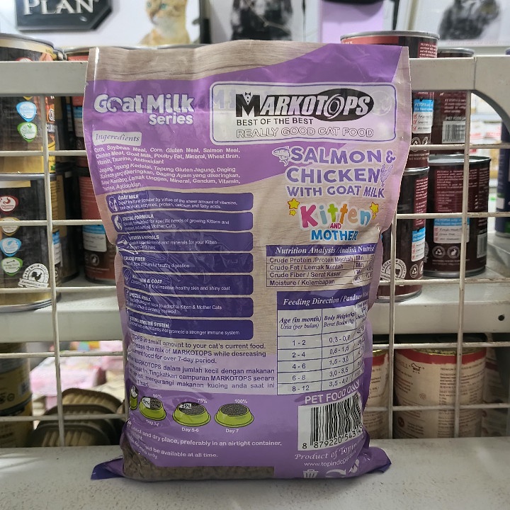 EXPEDISI ( 10 PCS ) Makanan Kucing Markotops Kitten &amp; Mother Salmon Chicken With Goat Milk Kemasan 1KG