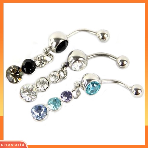 [oneworld] Stainless Steel Bentuk Labu Menjuntai Belly Bar Cincin Pusar Berlian Imitasi Tindik Tubuh