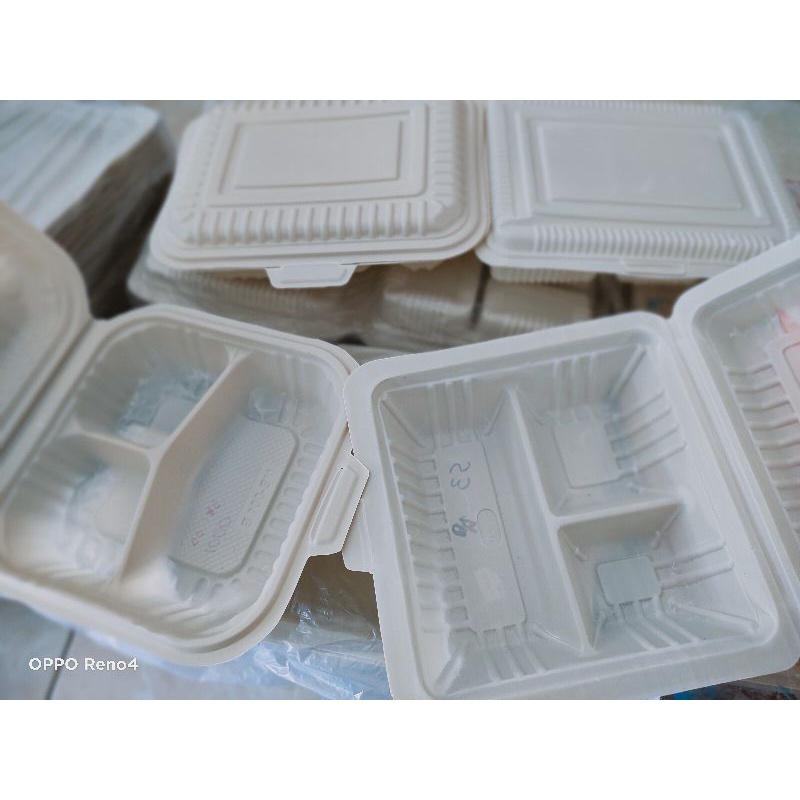 Meal Box/tempat makan putih/tempat nasi 3 Sekat