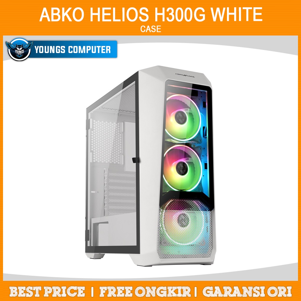 CASE ABKO HELIOS H300G WHITE | 3 Fan RGB ATX Temper Casing Abkoncore