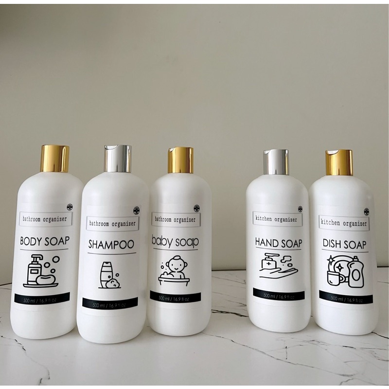 botol PUTIH N24 doff 500ml STIKER KOTAK . tempat sabun cair aestetik luxury gold aesthetic isi ulang bottle refill laundry room dapur estetik