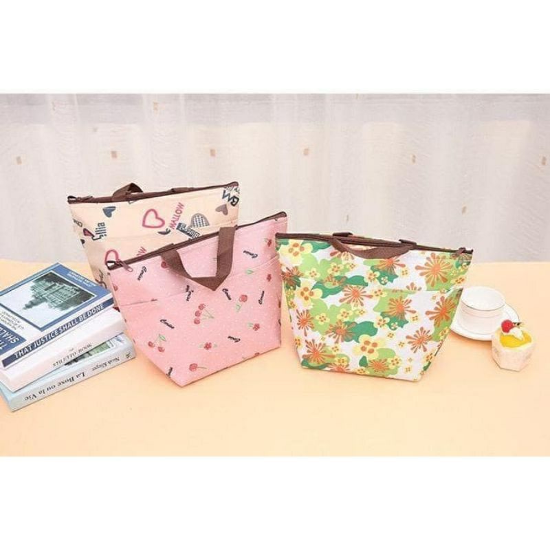 KD 1 Tas Bekal Cherry / Lunch Cooler Bag Cherry / Hand Bag / Lunch Bag / Tas Piknik motif / Lunch Cooler Bag Oxfort Aluminium Foil / Tas Bekal Cooler Bag Tahan Panas Tahan Dingin