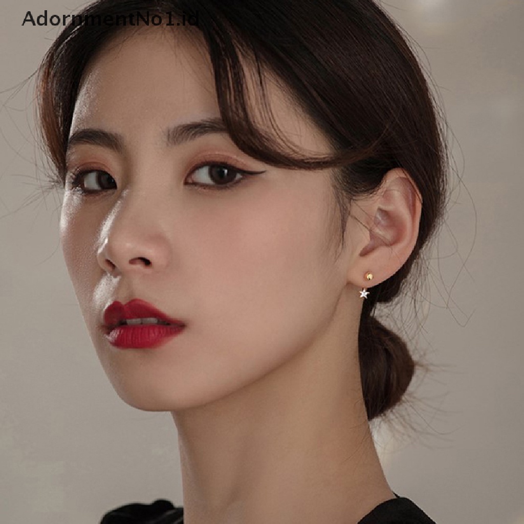 [AdornmentNo1] 2pc Stainless Steel Warna Emas Minimal Kristal Bintang Telinga Giwang Anting Wanita Korea Helix Studs Tragus Cartilage Jewelry [ID]