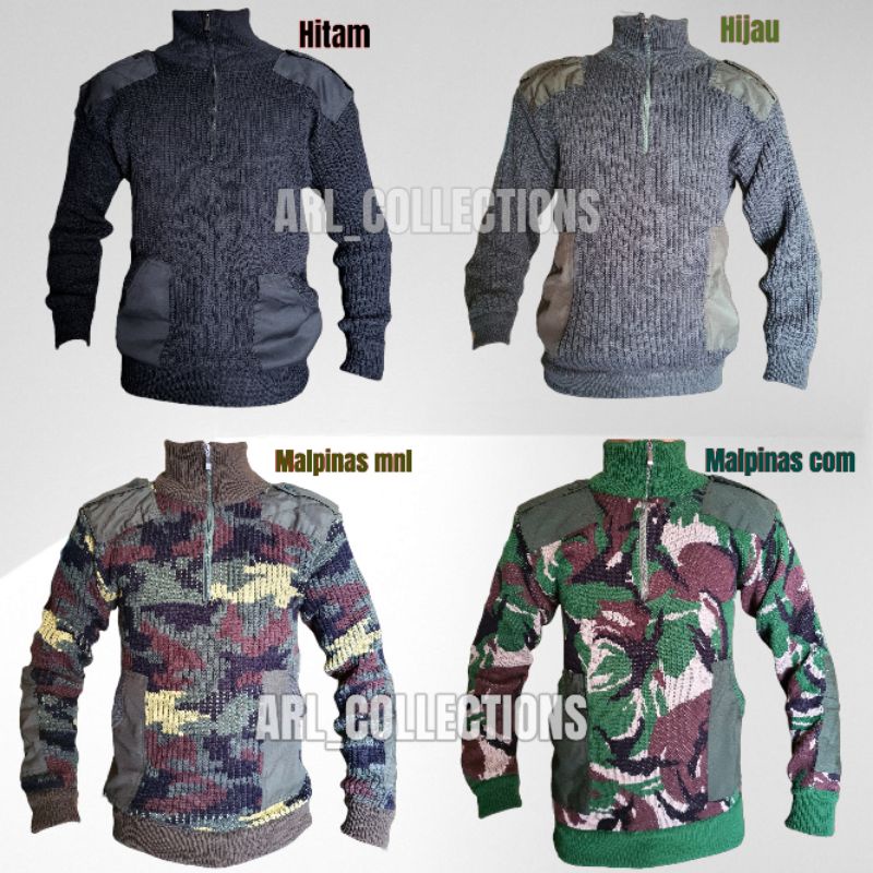sweater rajut army loreng - hitam - hijau - tni - army - sweater rajut loreng pria wanita dewasa - s