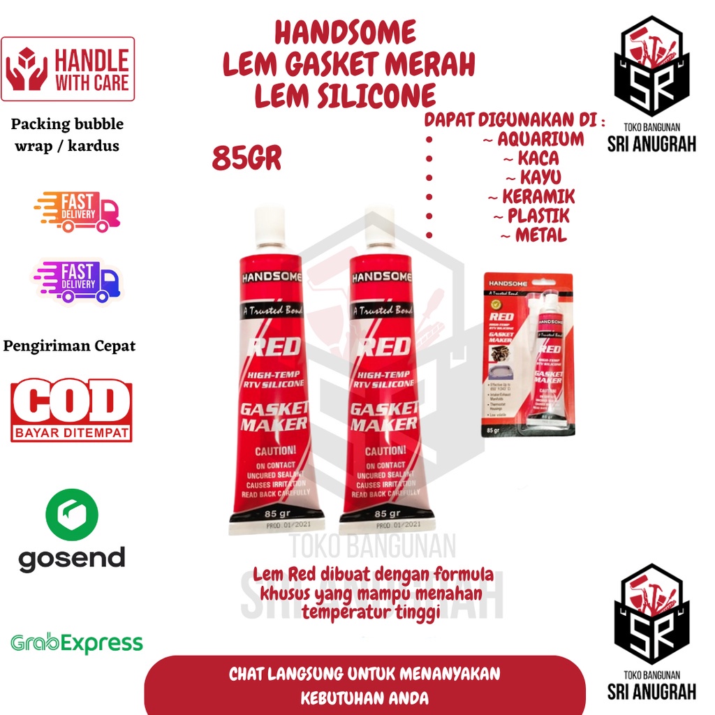 Lem Red Silicone Handsome Gasket Maker 85 Gram