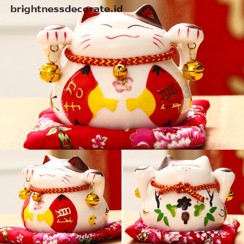 [Birth] Keramik Lucky Cat Maneki Neko Hadiah Usaha Uang Kucing Rejeki Feng Shui Craft [ID]