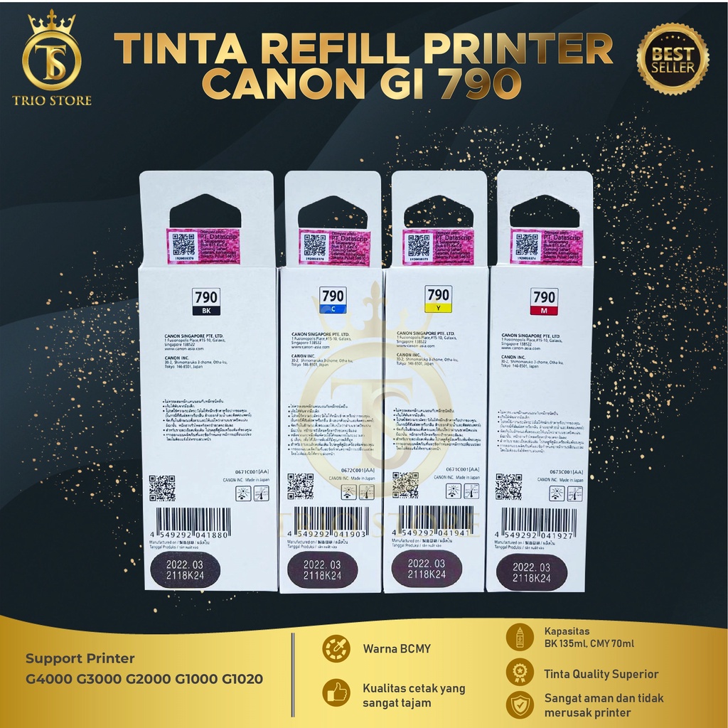 1 SET 4 PCS Tinta Canon Gi 790 For Printer G1000 G2000 G3000 G2010
