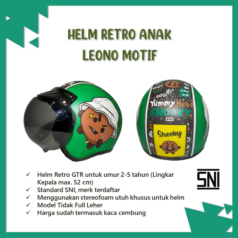 Helm Retro Bogo Anak LEONO Motif Karakter Unik dan Murah
