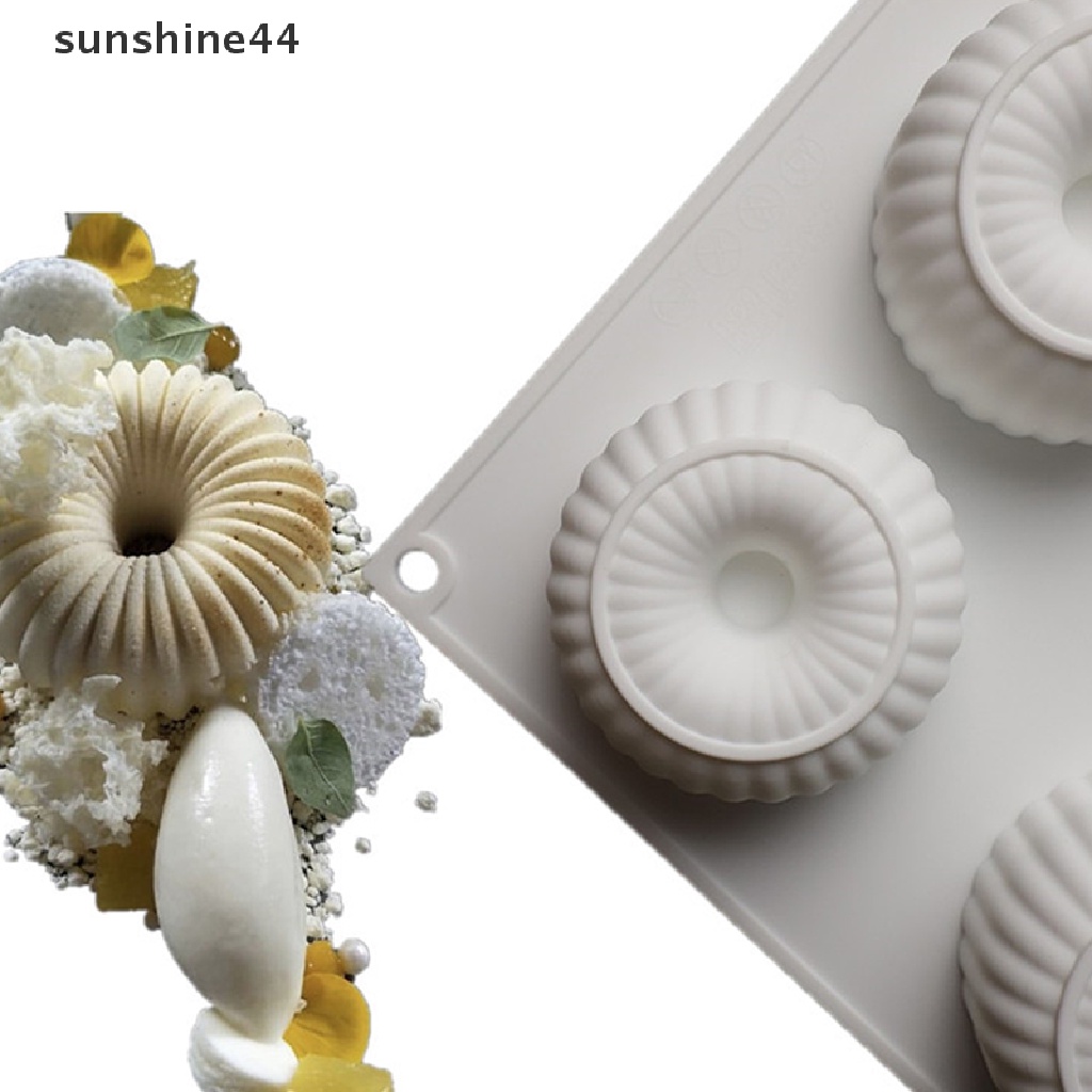 Sunshine 6rongga Strip Lingkaran Silikon Sabun Cetakan Kue Mousse Bulat Handmade DIY.