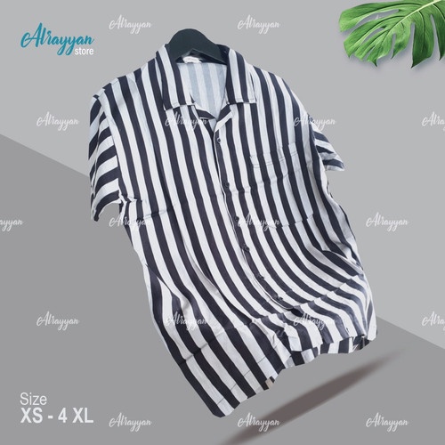 Kemeja Salur Jumbo XXL XXXL Lengan Pendek Pria