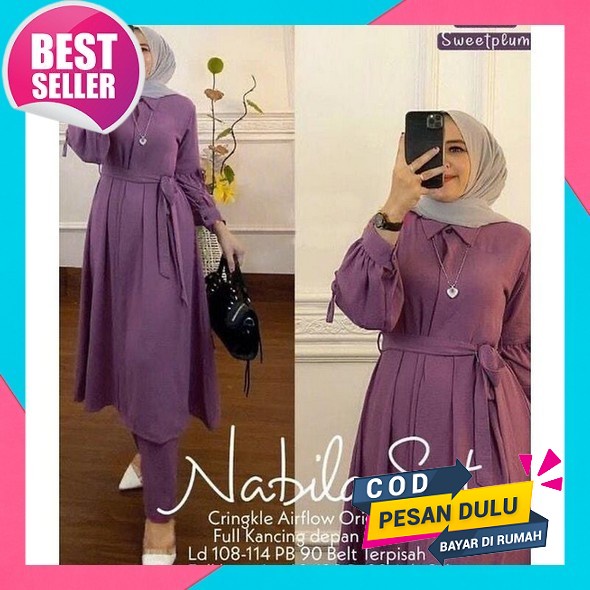 Vania One Set Crincle Airflow / Setelan Ruffle Polos Kekinian Setelan Tunik Wanita Kekinian Import S