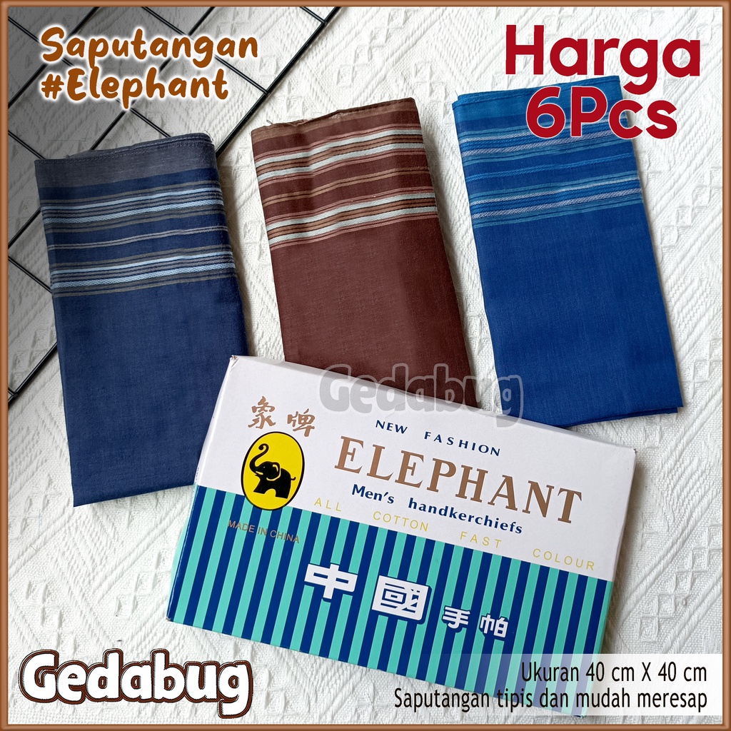 Saputangan Pria ELEPHANT / GAJAH Warna Gelap &amp; Muda | Sapu tangan Pria Cassual | Perlengkapan Kantor | Gedabug