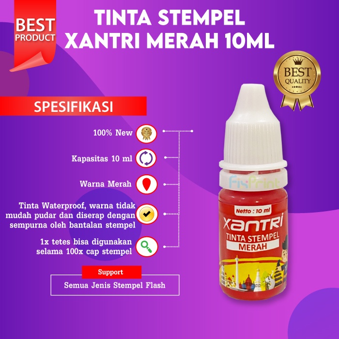 Tinta Stempel Stamp Flash Warna Anti Luntur 10 ml Refill Ink Stamp Stampel HItam Biru Merah Pink Hijau Orange Ungu 10ml