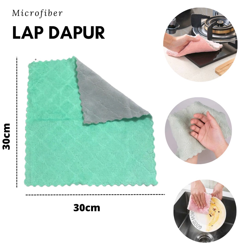kain lap dapur microfiber cleaning cloth / kain lap piring anti minyak ukuran 23x23cm / 30x30cm