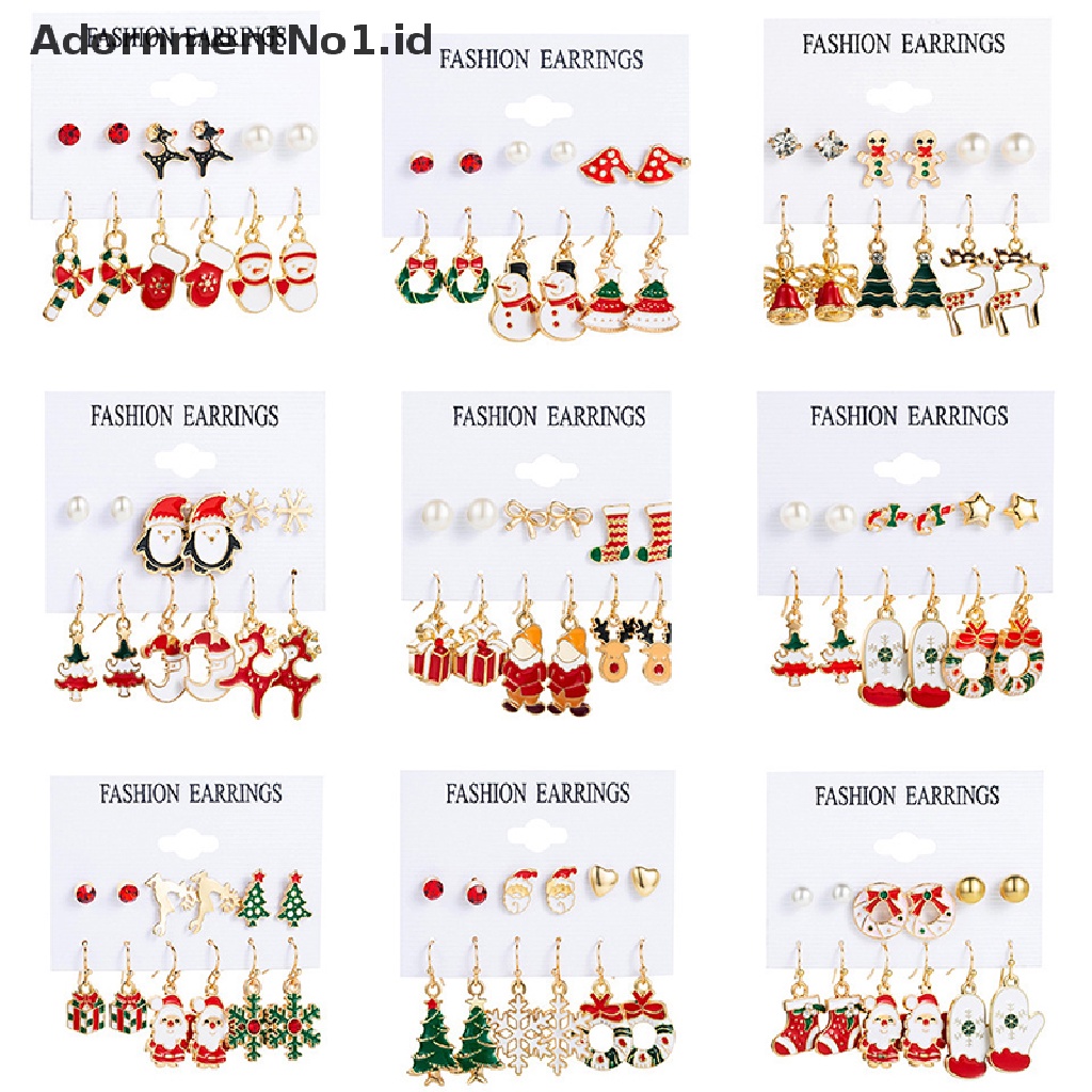 [AdornmentNo1] 6pasang Set Anting Natal Santa Claus Snowflake Lonceng Elk Anting Enam Potong Anting Natal Perempuan [ID]