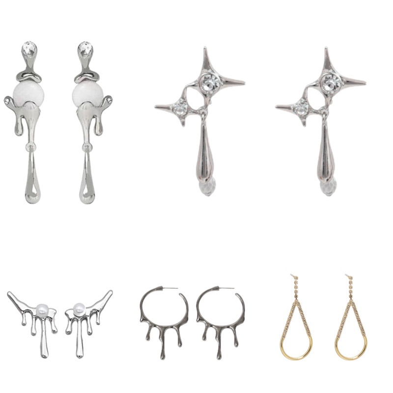 [Seri Tetesan Air Lava] Logam Lava Drop Earrings Aksesoris Temperamen Kepribadian Mewah Ringan Sederhana